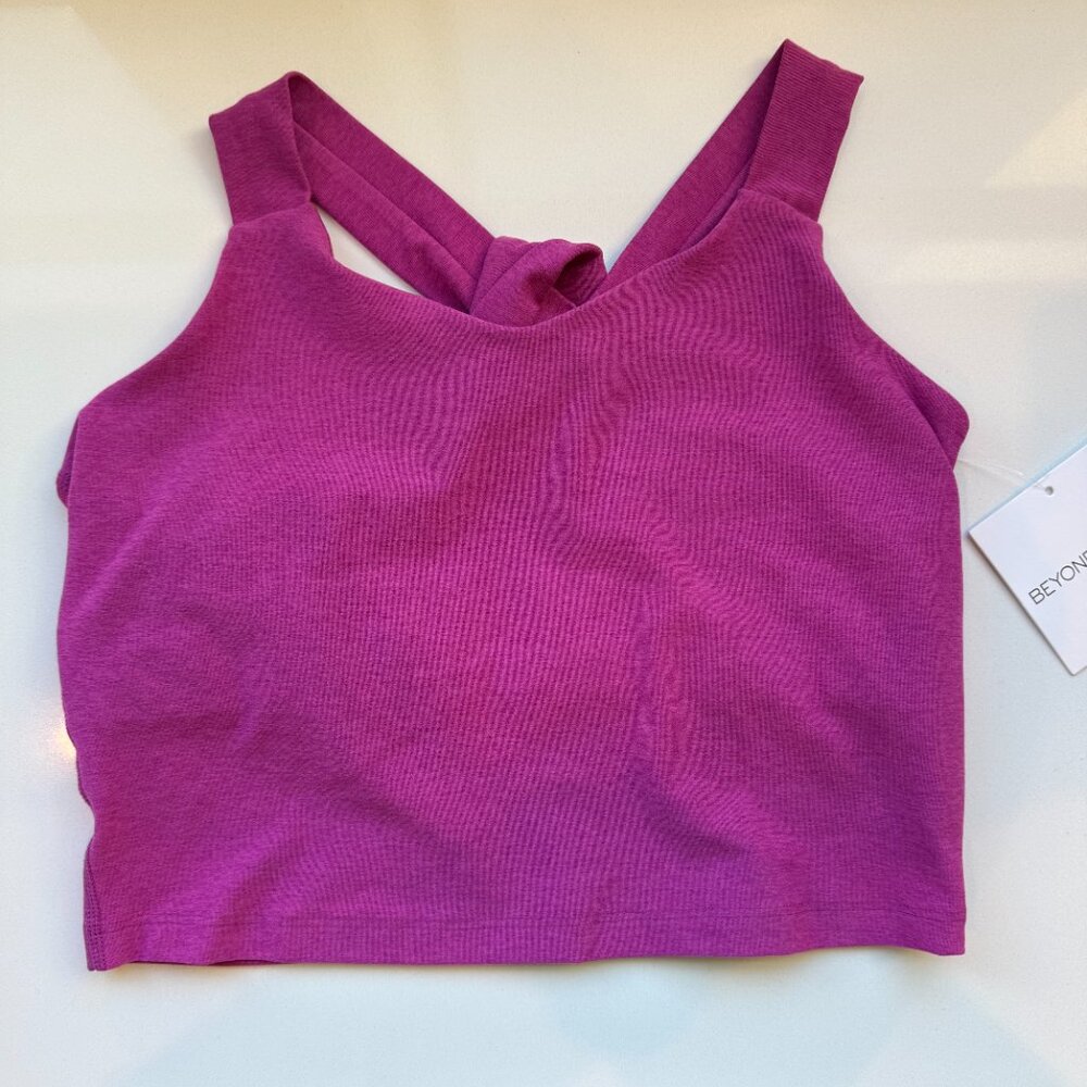 BY Spacedye Twist Through Cropped Tank--Magenta Heather
